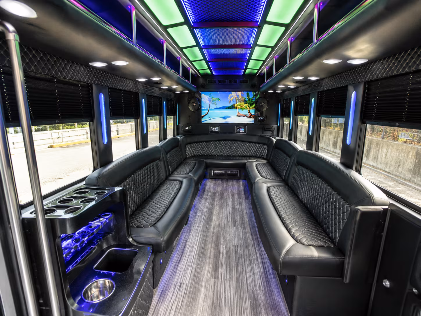 elk grove 18 passenger party bus inside