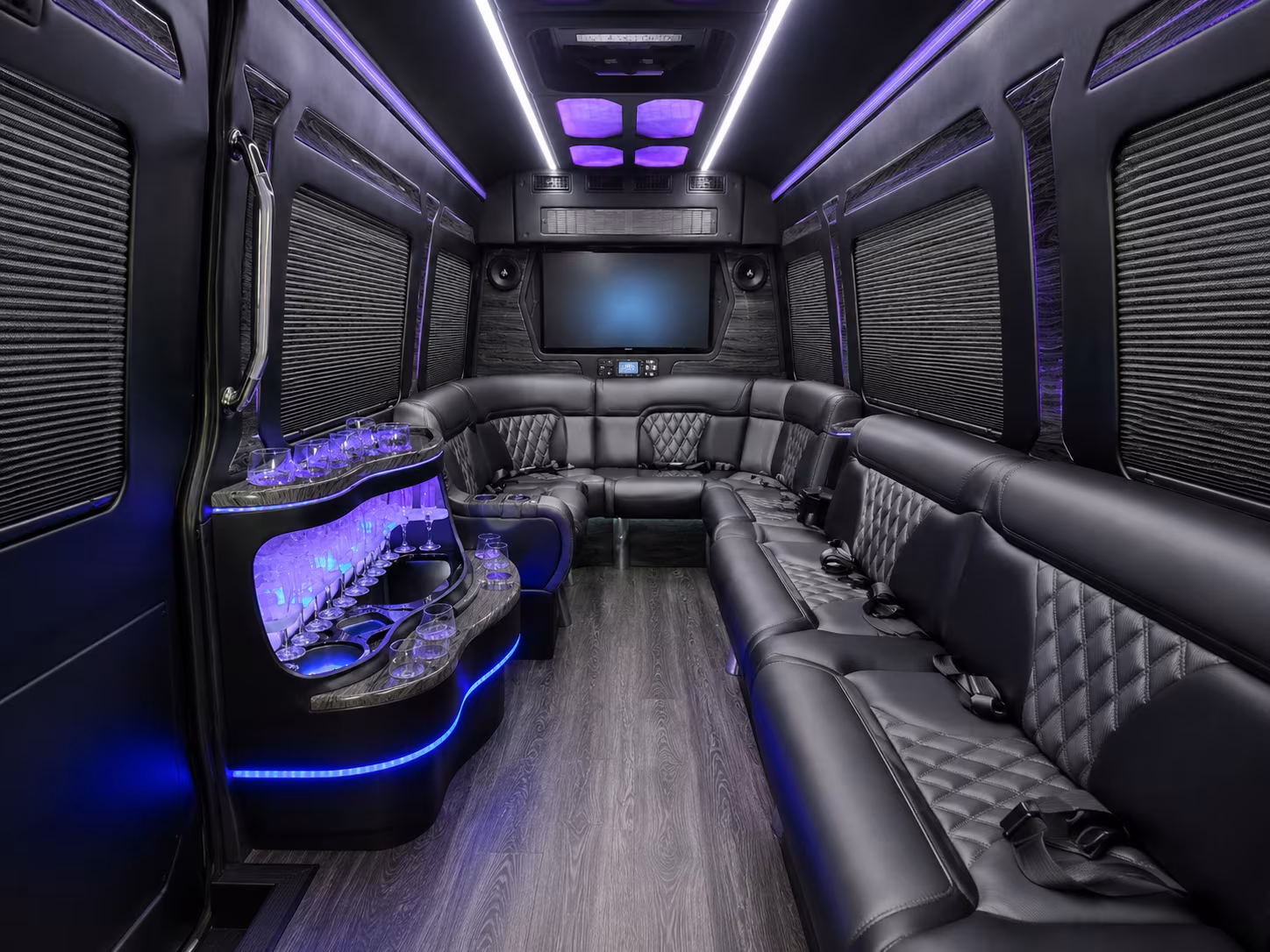 elk grove 40 passenger party bus interior