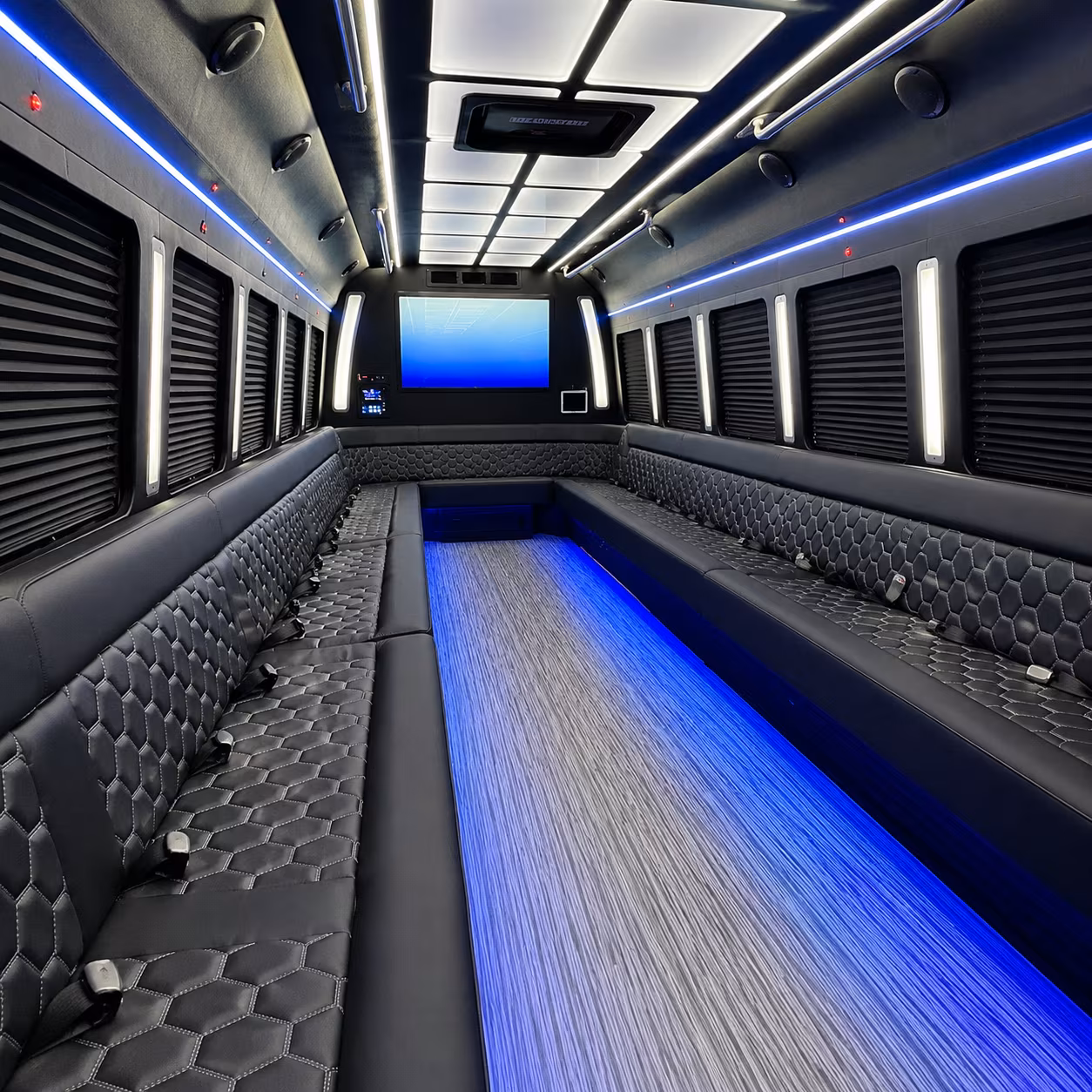 elk grove 50 passenger party bus inside